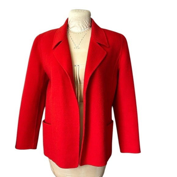 Anne Klein Jackets & Blazers - AK Anne Klein Red Wool Blend Open Front Blazer Pockets Thick Festive Holiday L